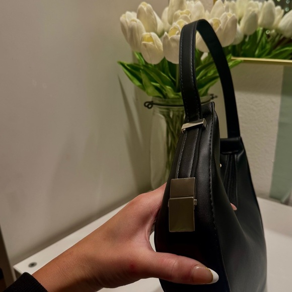 Black Crescent Moon Shoulder Bag | Faux Leather | Silver Hardware | NWT - Picture 9 of 9